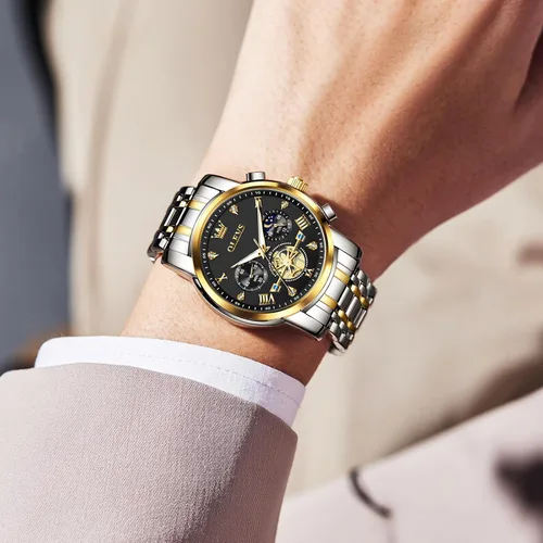 Miniatura 8 de OLEVS Relojes para hombre de acero inoxidable con cronógrafo, reloj de pulsera grande analógico de cuarzo, relojes de vestir impermeables de moda
