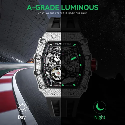 Miniatura 4 de Tonneau - Reloj automático para hombre, reloj de esqueleto de lujo para hombre, mecánico, resistente al agua, analógico, reloj de pulsera