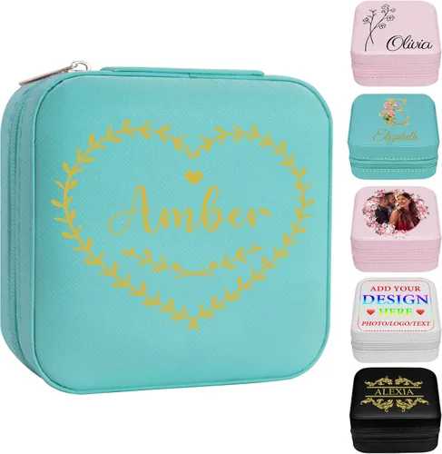 Miniatura 26 de Joyero personalizado con nombre, joyero de viaje portátil personalizado, organizador de joyas de cuero, cajas de dama de honor, boda, regalo