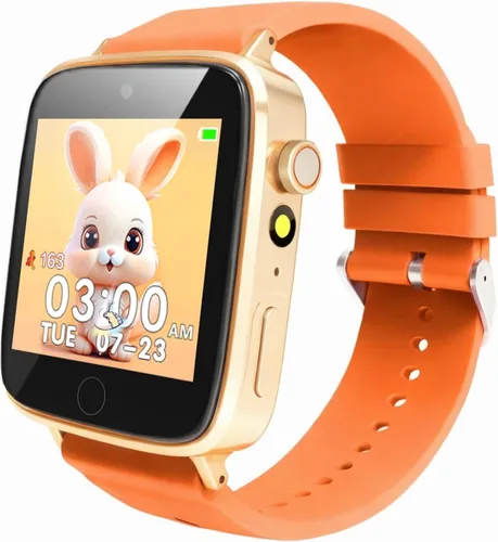 Relojes para niñas de 4 a 12 años, reloj inteligente naranja para niños con cámara, 26 juegos de rompecabezas, reloj despertador, podómetro,