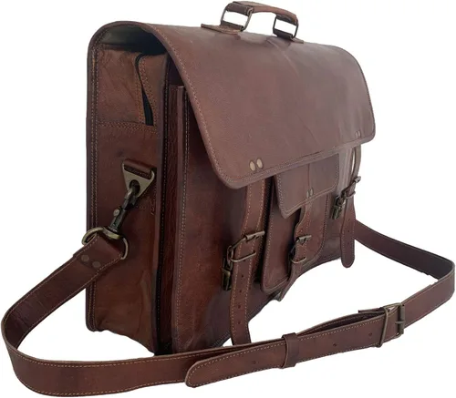 Miniatura 3 de Maletín de cuero para hombres de 18 pulgadas para computadora portátil, bolsa de mensajero para oficina, bolsa de computadora para hombres y mujeres