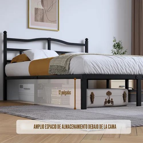 Miniatura 5 de SHOANED Marco de cama de metal de 14 pulgadas - Marco de cama de tamaño completo resistente con cabecero, plataforma de listones de acero básico