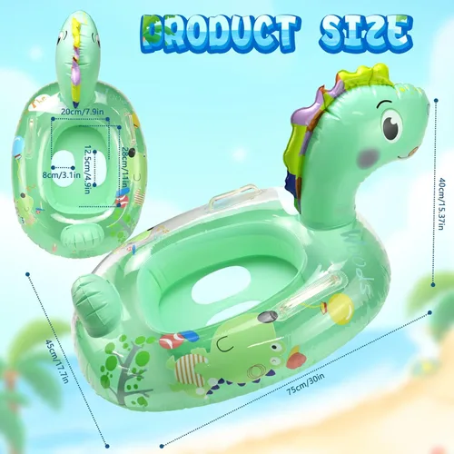 Miniatura 2 de Flotadores inflables de dinosaurio para piscina, balsa inflable para niños con asa, flotadores inflables de piscina para niños, diversión de verano