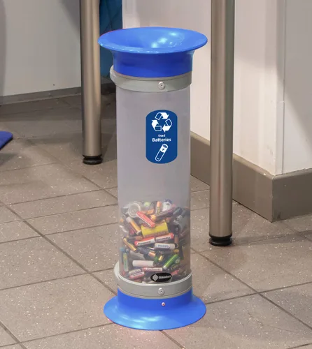 Miniatura 2 de C-Thru - Tubo de reciclaje de batería 10Q (azul) Tubo compacto de recolección de batería transparente estándar/reciclar calcomanías en todo Estados