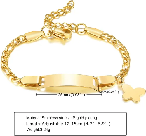 Miniatura 116 de Pulsera de barra para bebé: chapado en oro de 18 quilates, pulsera con placa de identificación personalizada para niños pequeños de mamá, nombre