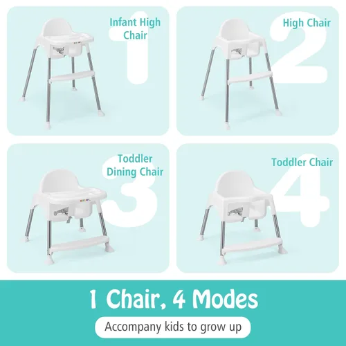 Miniatura 2 de BABY JOY Silla alta para bebé, 4 en 1, trona convertible para bebés y niños pequeños con patas ajustables, doble bandeja extraíble, arnés de Blanco