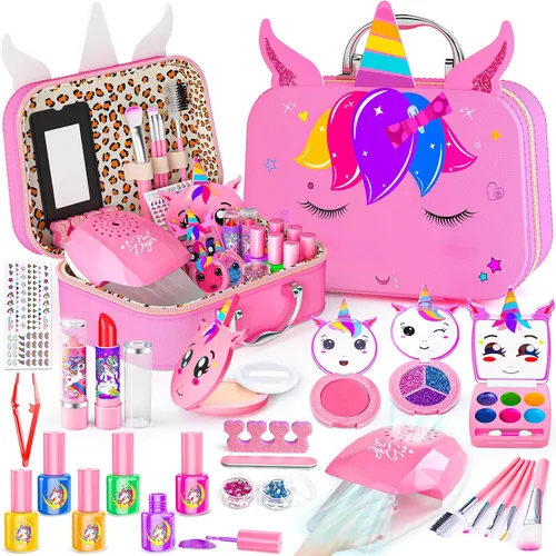 Miniatura 9 de Kit de Maquillaje para Niñas - 2 en 1 Juguetes de Maquillaje Lavable para Niños y Kit de Arte de Uñas con Estuche Cosmético de Unicornio, Maquillaje