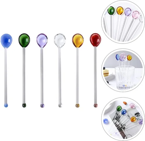 Miniatura 5 de FOMIYES Cuchara de cristal, 6 cucharas de café, varilla de agitación, cuchara mezcladora de azúcar, cucharadita de helado para café, helado, postre