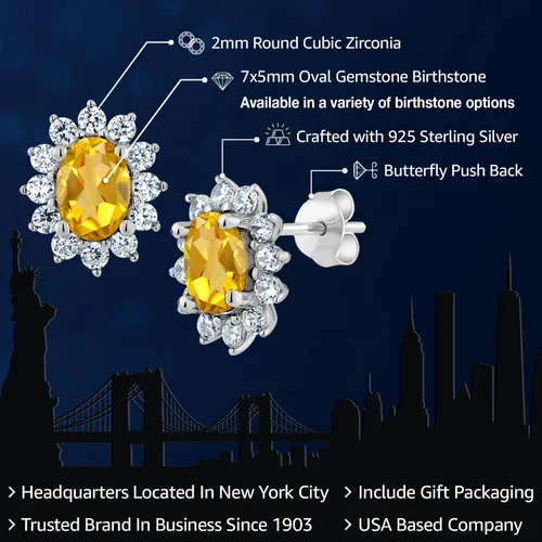 Miniatura 149 de Gem Stone King Aretes ovalados de plata de ley 925 de 0.276 x 0.197 in con piedra natal de la princesa Diana, estilo halo real para mujeres