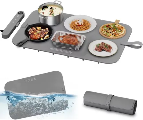 Newise Alfombrilla de calentamiento de grafeno mejorada para alimentos, calefacción de superficie completa, bandeja de calentamiento eléctrica Gris