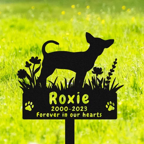 Miniatura 2 de Marcador de tumba conmemorativo de perro Chihuahua personalizado, estaca de jardín conmemorativa de perro Chihuahua, marcador de tumba de metal
