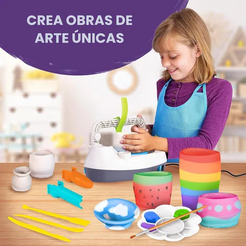 Miniatura 6 de NATIONAL GEOGRAPHIC Rueda de cerámica para niños – Juego completo de cerámica para principiantes, motor de enchufe, 2 libras. Arcilla seca al aire
