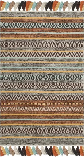 Miniatura 25 de SAFAVIEH Montauk Collection - Alfombra decorativa de 3 pies x 5 pies, color beige y multi, hecha a mano, estilo boho con rayas y flecos, de algodón