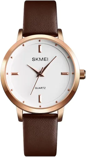 SKMEI Relojes para mujer y mujer correa de cuero negro a la moda simple pequeña ligera minimalista delgado impermeable vestido analógico de cuarzo