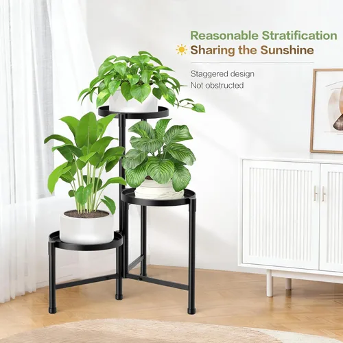 Miniatura 6 de Soporte esquinero de metal de 3 niveles para interiores y exteriores, soporte para múltiples macetas de 30 pulgadas de alto, organizador de plantas