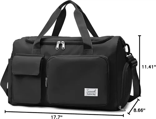 Miniatura 9 de Bolsa de deporte para gimnasio con compartimento para zapatos y bolsillo separado seco y húmedo para hombres y mujeres, bolso de entrenamiento