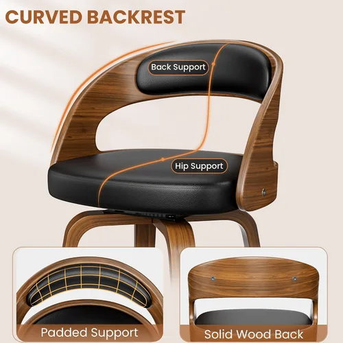 Miniatura 8 de YaFiti Taburetes de bar, taburetes de bar de 26 pulgadas de altura de mostrador con patas de madera curvada, taburetes giratorios con respaldo