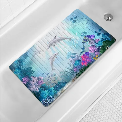 Miniatura 12 de Tapete de baño floral bohemio morado antideslizante con flores abstractas para ducha, tapete de baño botánico para bañera con ventosas y agujeros