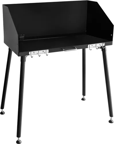 Mesa de horno holandés de 38 pulgadas, mesa de cocina de campamento de acero al carbono con parabrisas de tres lados y cuatro patas para preparación