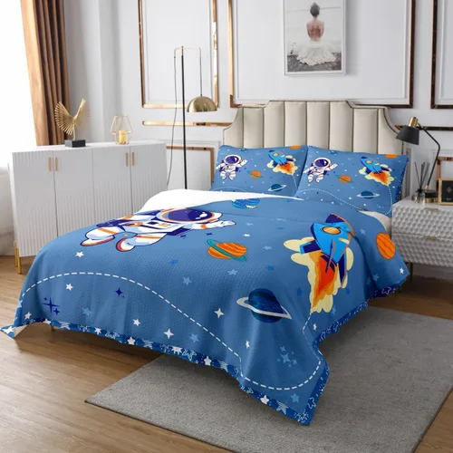 Miniatura 3 de Manfei Colcha de astronauta estadounidense para niños, tamaño individual, cielo estrellado y galaxia, espacio exterior, decoración de habitación
