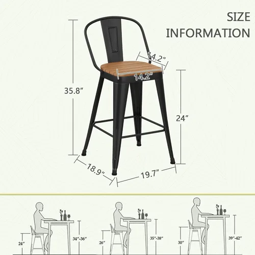 Miniatura 2 de Taburetes de bar de metal para exteriores, juego de 4,24 pulgadas, taburete de bar de altura de mostrador con respaldo alto, sillas de comedor