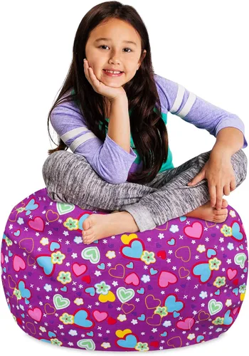Miniatura 70 de Posh Stuffable - Sillón puff con almacenamiento para niños, contenedor de animales de peluche, organizador de juguetes de niños Lona rayas verde