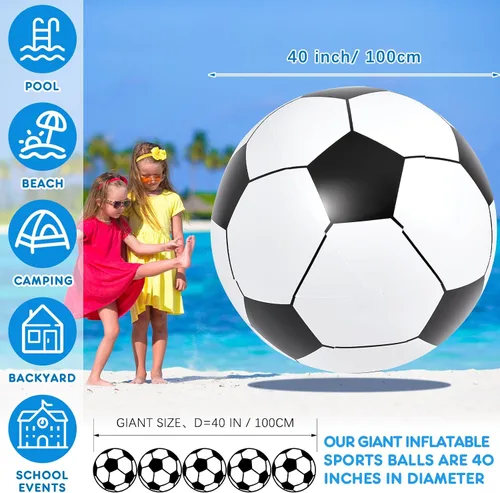 Miniatura 2 de Lewtemi 2 unidades de fútbol y baloncesto inflables gigantes de 40 pulgadas, bolas de playa inflables grandes, globos de gran tamaño para fiesta