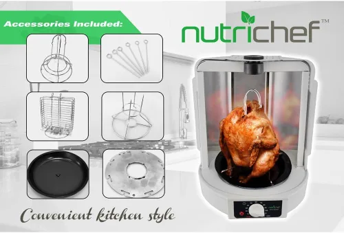 Miniatura 5 de NutriChef Horno giratorio vertical para cubierta con asador rotativo - Máquina giratoria para shawarma/kebab con pincho y estante, torre de cesta