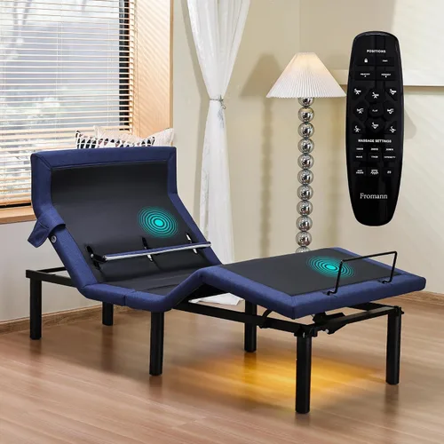 Miniatura 10 de Fromann Base de cama ajustable individual, base de cama ajustable con control remoto inalámbrico y puertos USB, gravedad cero, masaje, inclinación