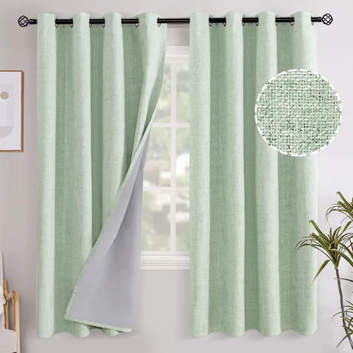 Miniatura 104 de YoungsTex - Cortinas opacas de lino para dormitorio, oscurecimiento de la habitación, cortinas con textura de lino, paneles con aislamiento térmico