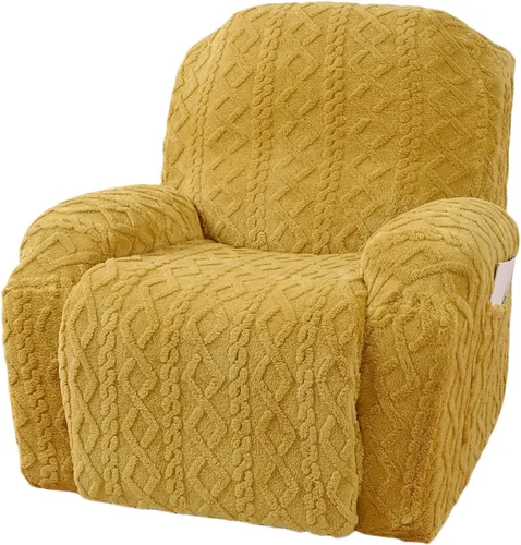 Miniatura 9 de OQHAIR Funda de terciopelo para sillón reclinable grande, 4 piezas, elástica, suave, con bolsillos, protector de muebles, color beige, 2 plazas