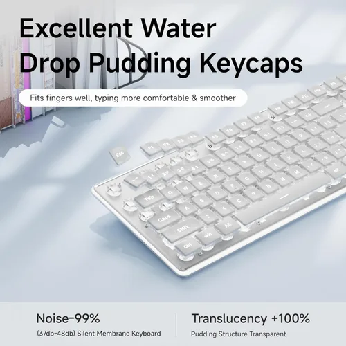 Miniatura 5 de SEUNKWANG EWEADN X7S - Teclado inalámbrico con retroiluminación blanca, panel de metal, teclado de computadora recargable de 2.4 G, luz silenciosa