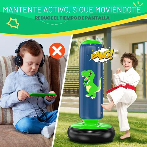 Miniatura 3 de QPAU Saco de boxeo inflable, bolsa de boxeo inflable estable de 48 pulgadas para 3-6 niños, juguete de dinosaurio y regalos para niños y niñas