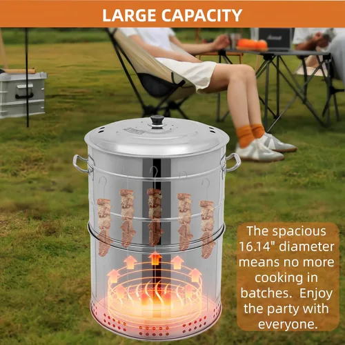 Miniatura 4 de Parrilla vertical 2 en 1 para ahumar, barbacoa de carbón portátil de acero inoxidable sin humo de 360°, para barbacoa al aire libre, campamento