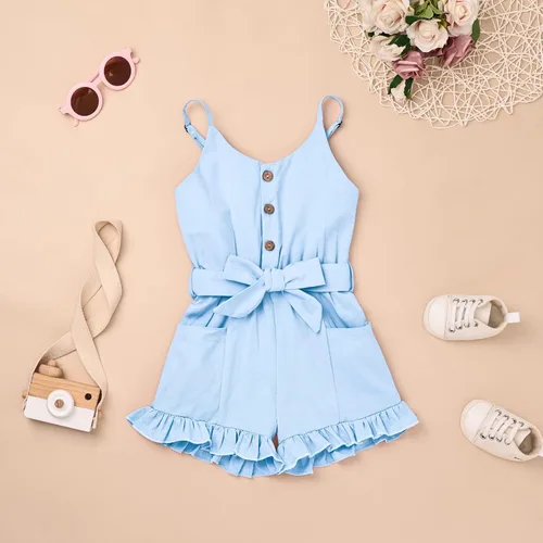 Miniatura 2 de Ropa para niña pequeña, con correa ajustable, sin mangas, de una pieza, con volantes, para verano, con bolsillo, de 6 meses a 5T