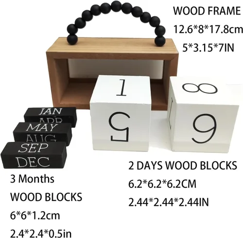 Miniatura 2 de Calendario perpetuo de madera para escritorio, exhibición de fecha y mes de madera y metal para maestros, estudiantes, aula, decoración rústica