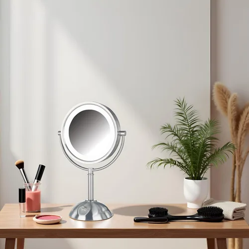 Miniatura 8 de JERDON Espejo de maquillaje de mesa con luces, aumento de 1X/8X, espejo de tocador de níquel de 8.5 pulgadas, modelo HL8808NL