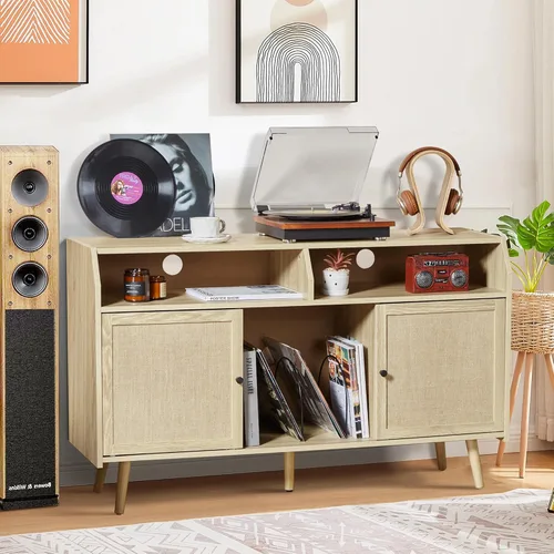 Miniatura 6 de RARZOE Soporte grande para tocadiscos, mesa giratoria de mediados de siglo con capacidad para hasta 400 álbumes, armario de almacenamiento de discos