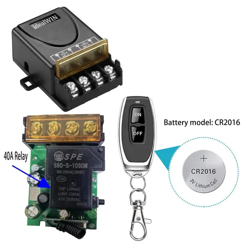 Miniatura 6 de Interruptor remoto inalámbrico con 328 pies de largo alcance, CC 12V/24V/48V/72V Clasificación de corriente 30A, interruptor de control remoto de 12