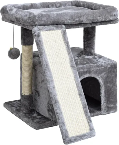 Miniatura 10 de Árbol pequeño para gatos de interior, torre para gatos con poste para arañar, percha y acogedor condominio para gatitos y mascotas adultas (beige)