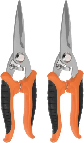 HARFINGTON Tijeras industriales de 8 pulgadas de acero inoxidable tijeras cuchillas con mango negro naranja para cortar hojas finas de cobre de metal