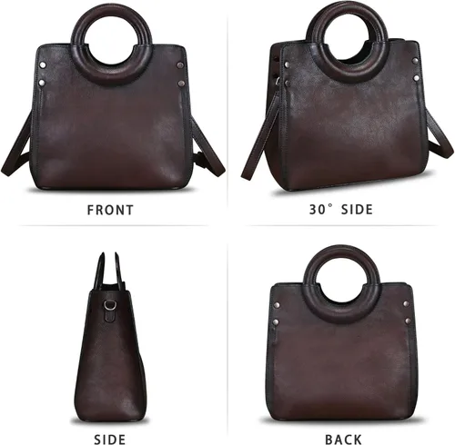 Miniatura 5 de Bolsos de cuero genuino para mujer, bolso de mensajero de moda vintage de cuero real, bolso de hombro, bolso cruzado