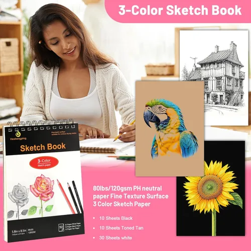 Miniatura 4 de Juego de 80 piezas de kit de dibujo, set de bocetos, suministros de arte, lápices de color, kit de 48 lápices de color, 14 de grafito, 6 de carbón