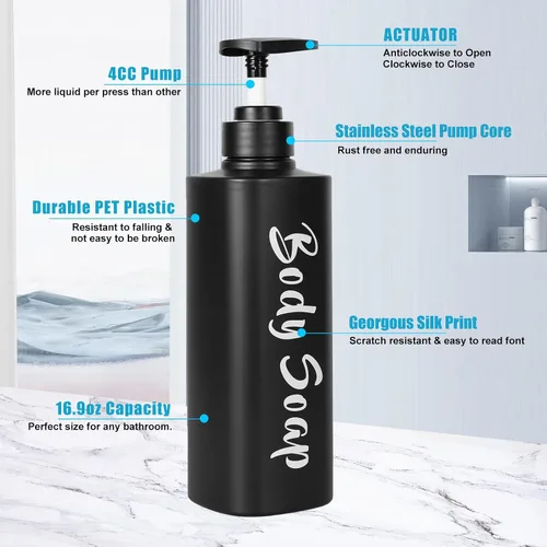 Miniatura 2 de AUMIO Juego de dispensador de jabón de baño de 16.9 onzas, botellas recargables de champú y acondicionador, botellas vacías con bomba para champú
