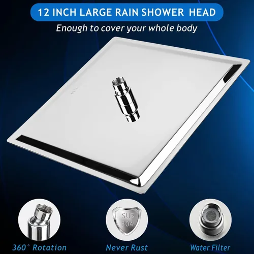 Miniatura 2 de Voolan Cabezal de ducha totalmente de metal con brazo de extensión, cabezales de ducha de lluvia tipo cascada de acero inoxidable, cabezal de ducha