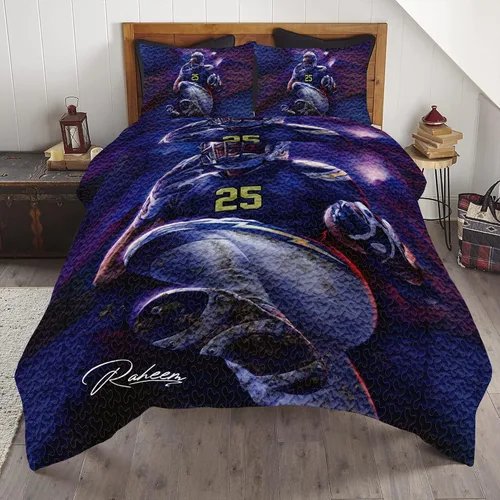 Juego de cama de fútbol para niños, juego de edredón personalizado con nombre y número, edredón deportivo tamaño matrimonial, edredón con estampado