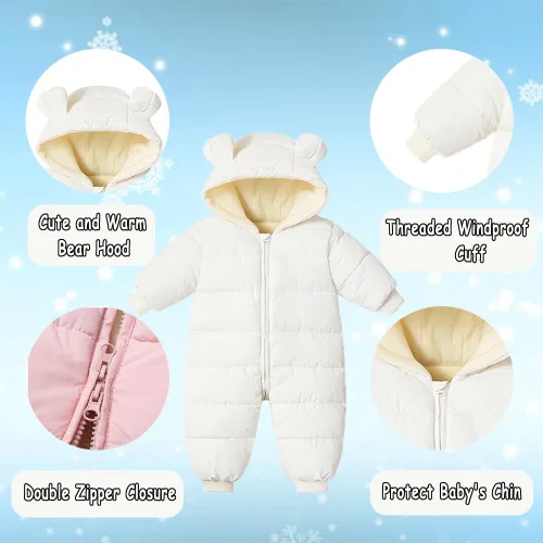 Miniatura 3 de Ilyboz Traje de nieve para bebé, lindo traje de oso para recién nacido, abrigo de invierno cálido con capucha para niños y niñas