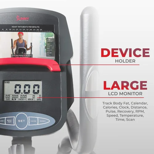 Miniatura 5 de Sunny Health & Fitness Cardio Climber Stepping Máquina de ejercicio elíptica para el hogar con 8 niveles de resistencia magnética, monitor