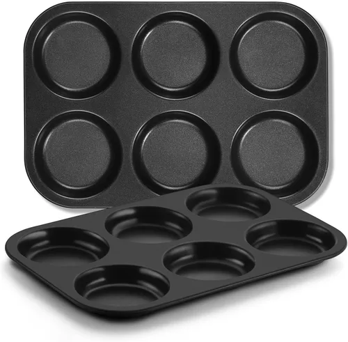 Miniatura 8 de E-far Molde para magdalenas, antiadherente de 6 cavidades poco profundas para hornear pastel de Whoopie, pudín Yorkshire, huevos, pan de maíz