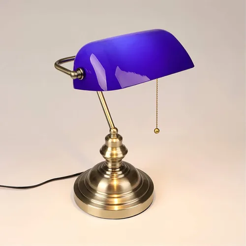 Vintage Green Banker's Desk Lamp Antique Traditional Table with Switch Glass Adjustable Lampshade Bronze Finish E27 Blue
